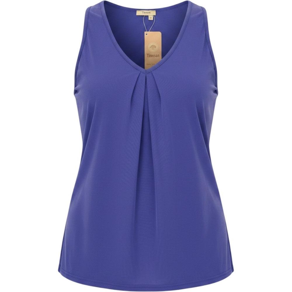 Timeson Tank Top Women XXL Blue Pleated V-Neck New Sleeveless Mesh Shell New